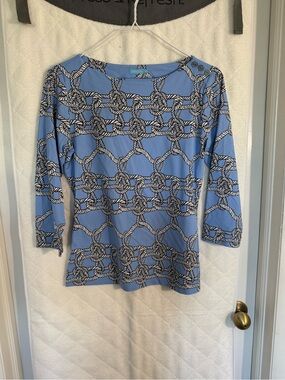 J. McLaughlin Blue Rope-Print Boatneck Top